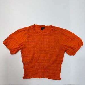 J. Crew Womens Orange Puff Sleeve Textured Voile Smocked Top Size Medium